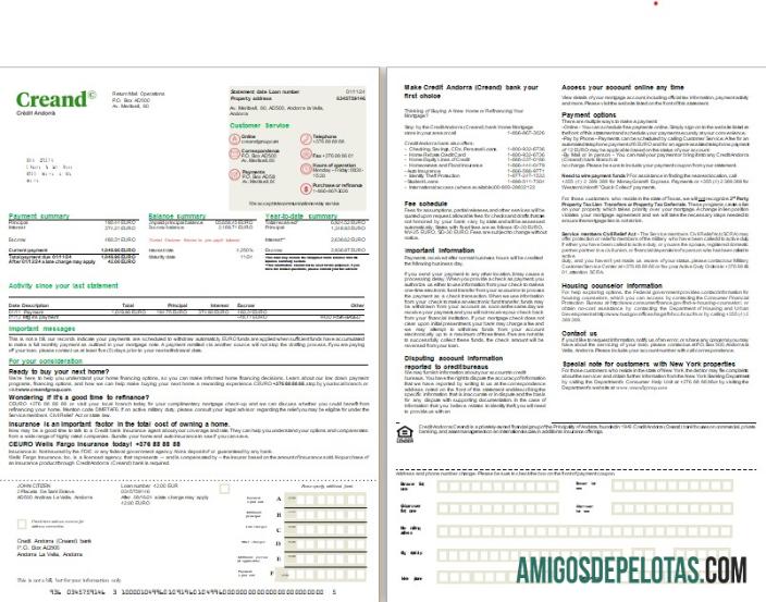 Andorra Creand Credit Andorra Bank Extrato de hipoteca Scr exemplo real